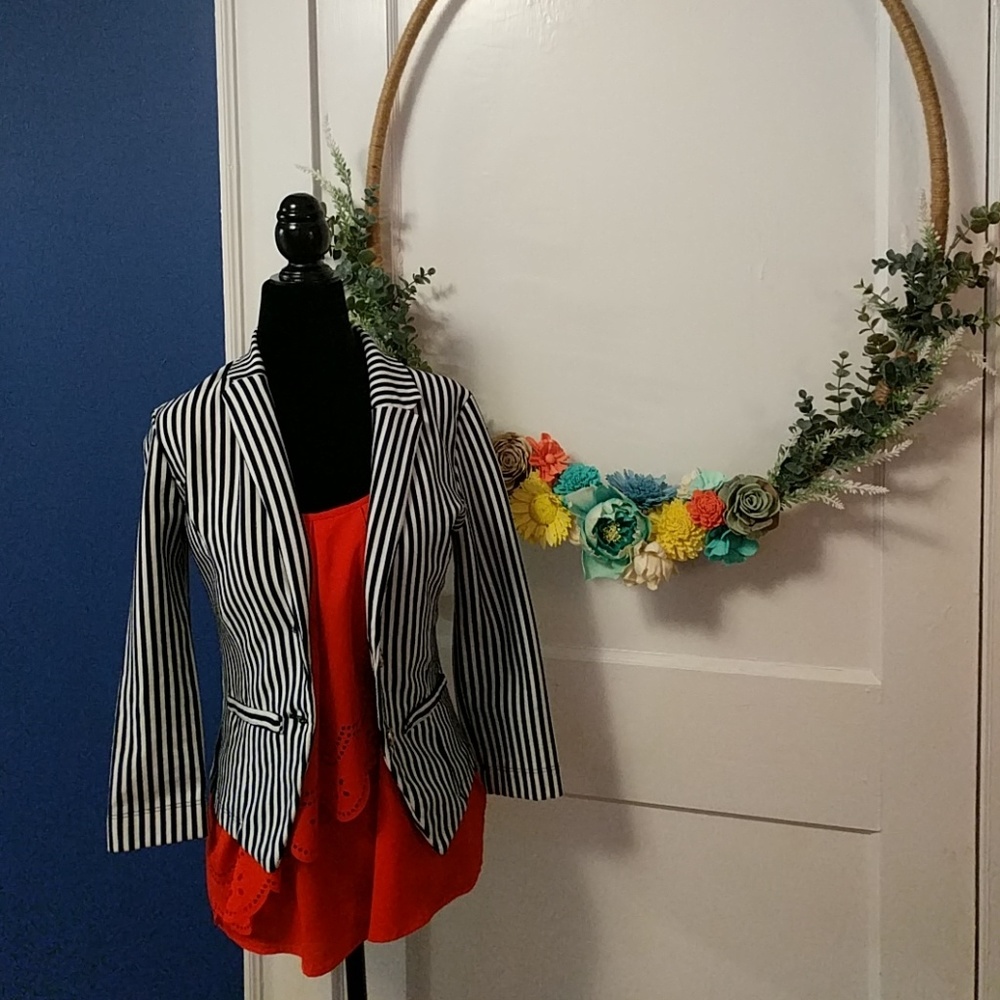 Navy & White Striped Blazer